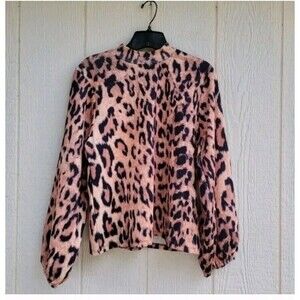 zara trafaluc leopard print puffy sleeve blouse wmns sz Small